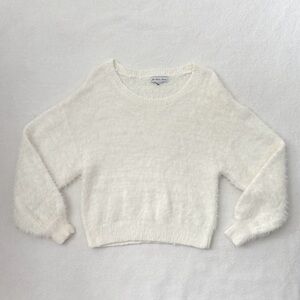 London Kaye Bishop Sleeve Ivory White Fluffy Sweater